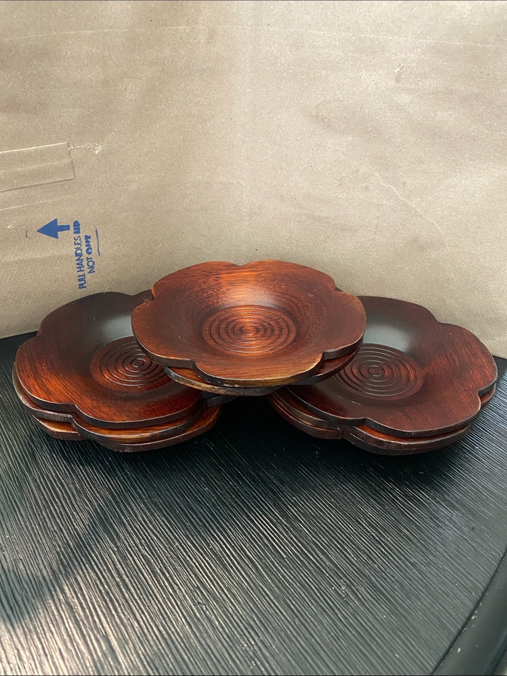 Vintage Japanese wooden coasters set of 8